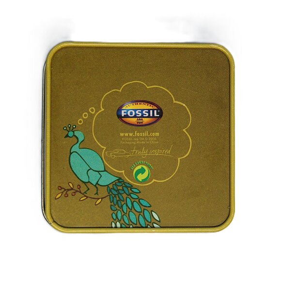 Vintage Fossil Watch Tin - Peacock & Tree Design - Collectible Storage Box - Picture 2 of 7